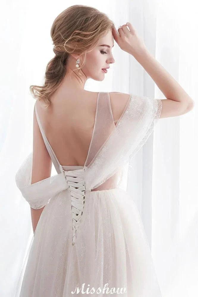 A-line Sleeveless Floor Length Lace Ivory Wedding Dress (ZD16614)
