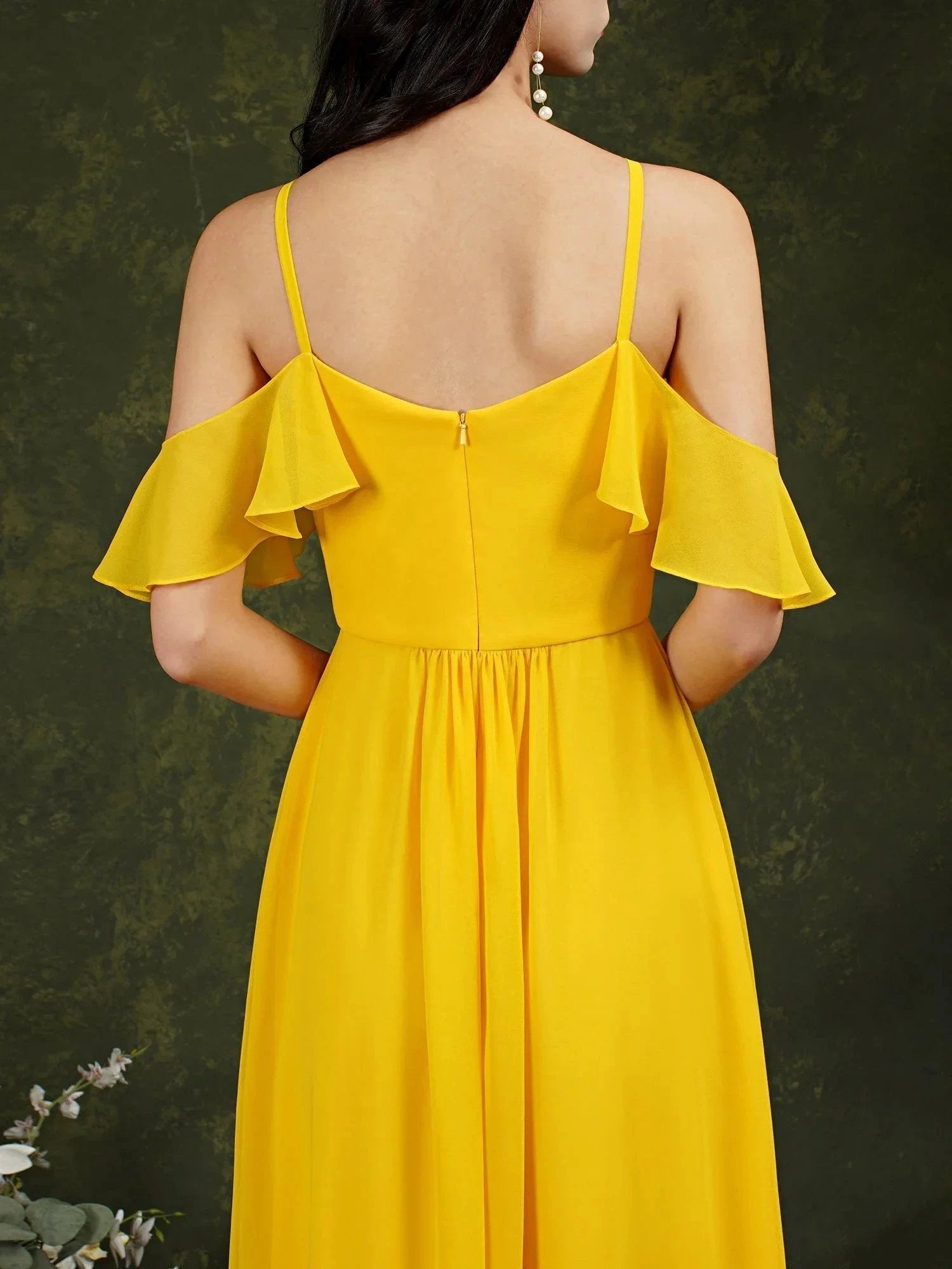 A-Line Spaghetti Straps Off-the-shoulder Ruffles Chiffon Bridesmaid Dress With Pockets (ZD13145)
