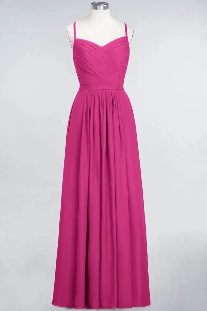A-Line Spaghetti-Straps Sweetheart Sleeveless Bridesmaid Dress Ruffles Chiffon Evening Maxi Gown by misshow.com