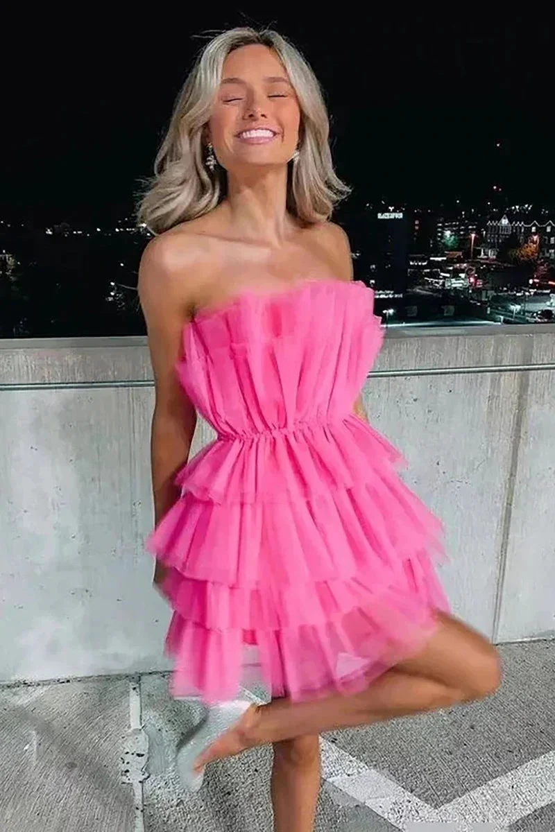 Azalea Strapless A-line Hot Pink Short Homecoming Dress (ZD11573)