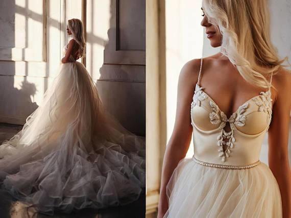 A-line Straps Floor length Beading Wedding Dress Long Prom Dress (ZD16254)