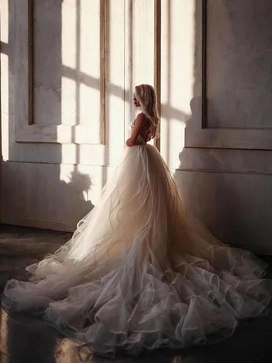 A-line Straps Floor length Beading Wedding Dress Long Prom Dress (ZD16254)