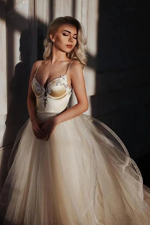 A-line Straps Floor length Beading Wedding Dress Long Prom Dress (ZD16254)
