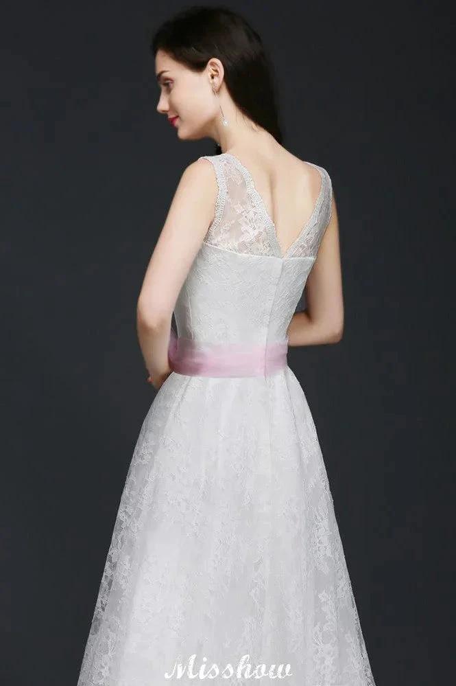 A-line Straps White Wedding Dress With Bowknot (ZD13940)