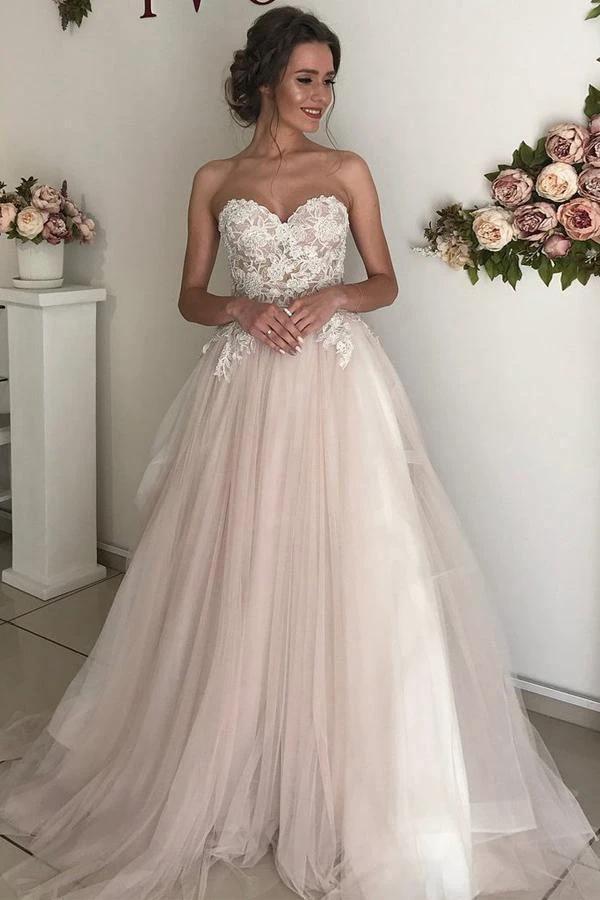 A-line Sweetheart Boho Wedding Dress Lace Romantic Wedding Dresses (ZD15273) - VelvetHem