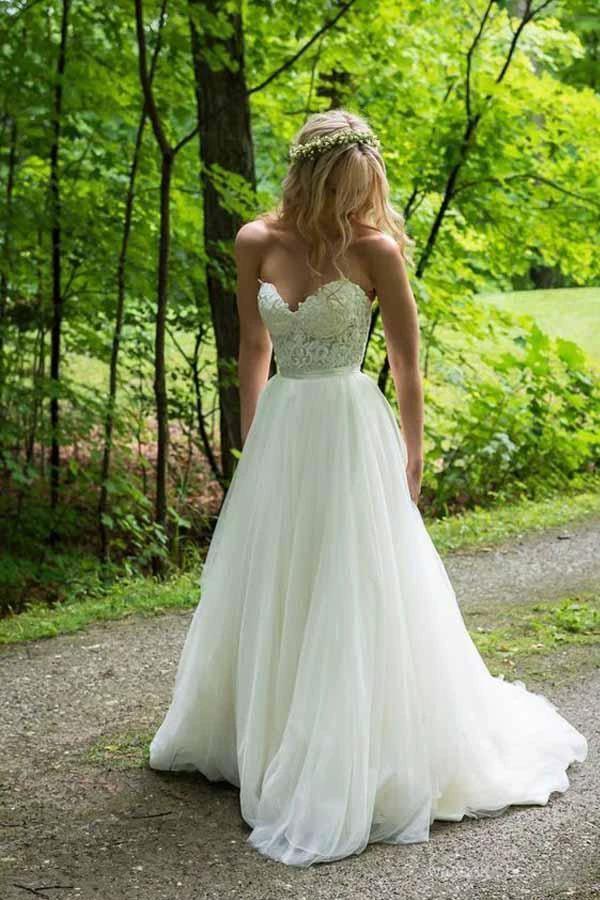 A-line Sweetheart Ivory Wedding Dresses With Lace Applique (ZD15345)