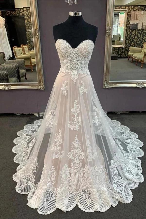 A Line Sweetheart Sleeveless Appliques Wedding Dress Bridal Gown (ZD15281)