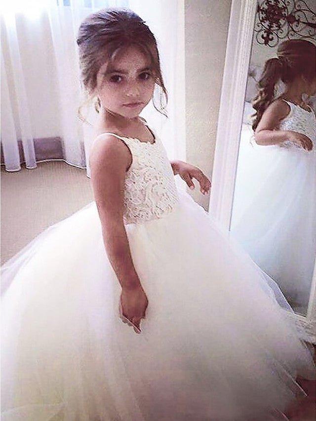 A-Line Tulle Jewel Neck Wedding First Communion Pageant Flower Girl Dresses - VelvetHem