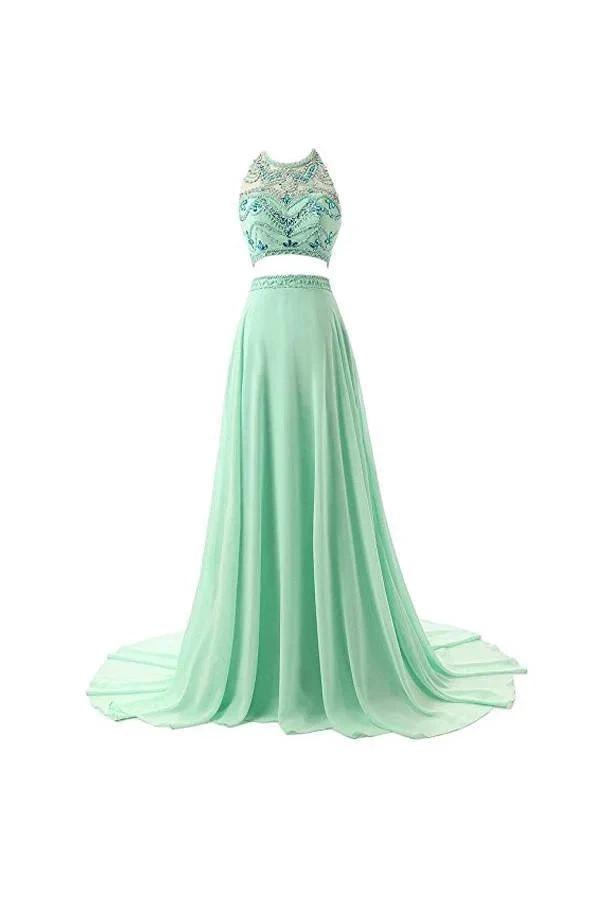 A-line Two Pieces Chiffon Prom Dresses Evening Dresses (ZD13169) - VelvetHem
