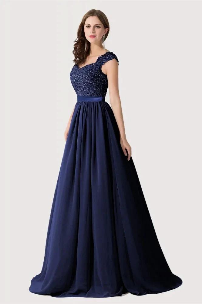 A-line V Neck Chiffon Bridesmaid Dress with Appliques by misshow.com