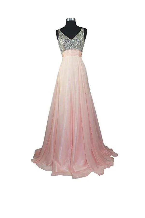 A Line V-neck Formal Chiffon Prom Dress With Beading (ZD13167) - VelvetHem