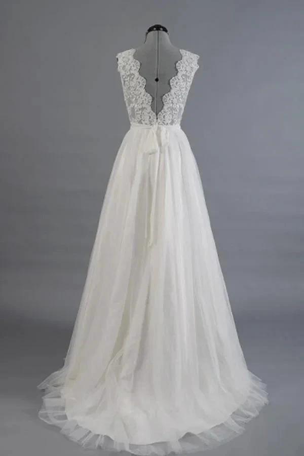 A-line V-Neck Sashes Appliques Beach Wedding Dress (ZD16186)