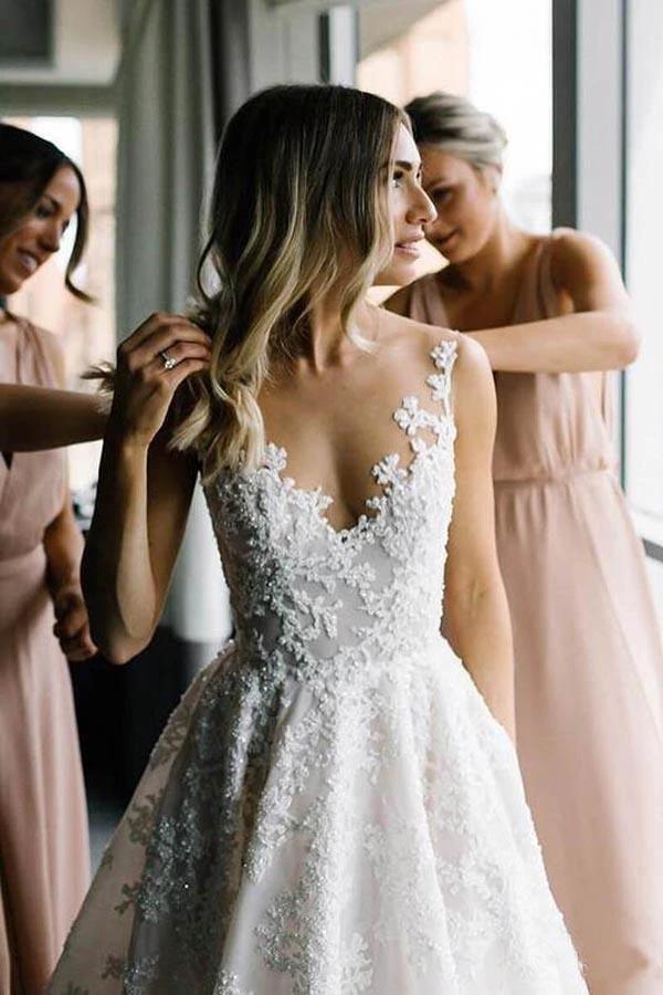 A-line Vintage Lace Wedding Gowns Illusion Neck Wedding Dresses (ZD16343)