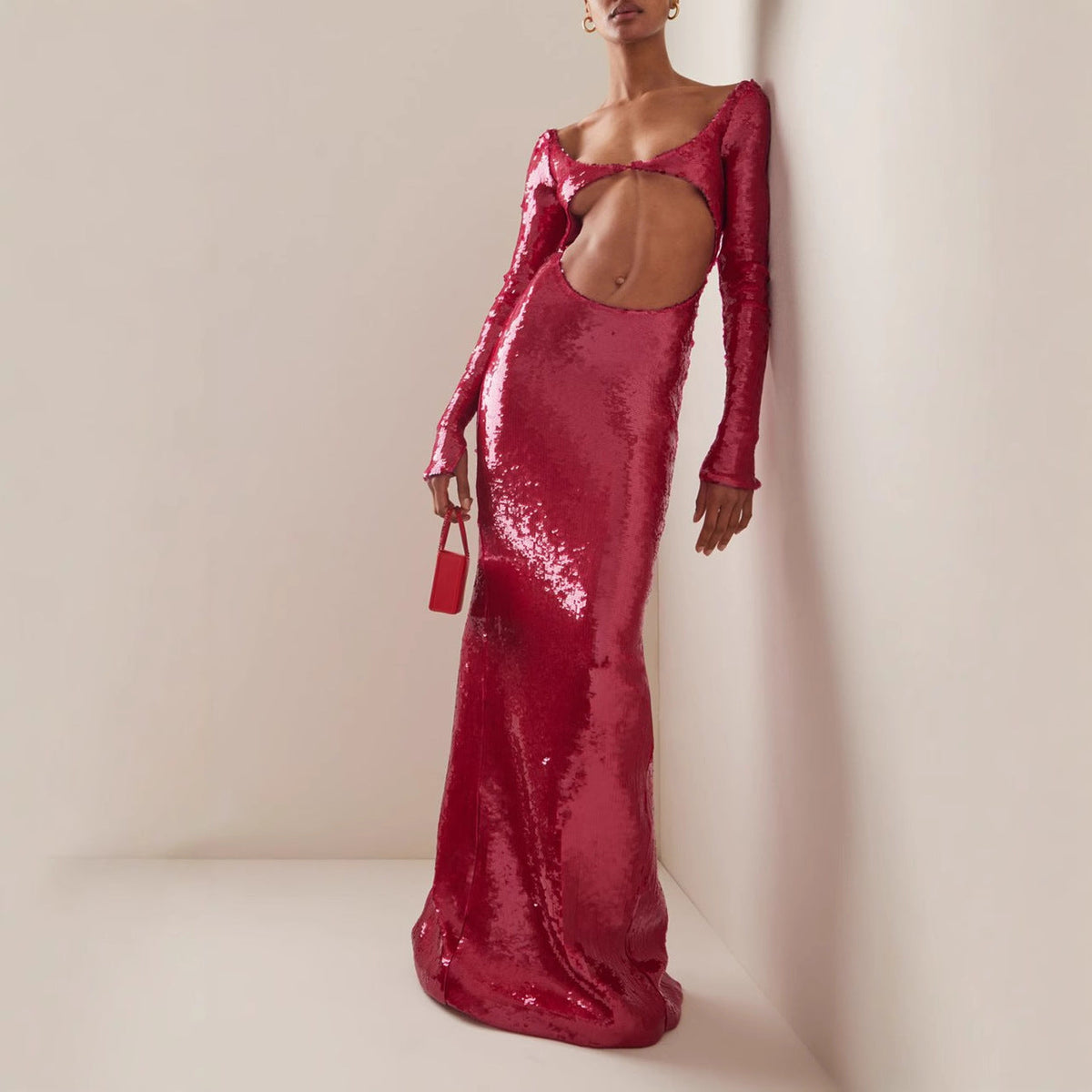 Sheer Panel Beaded Slit Prom Dress - VelvetHem