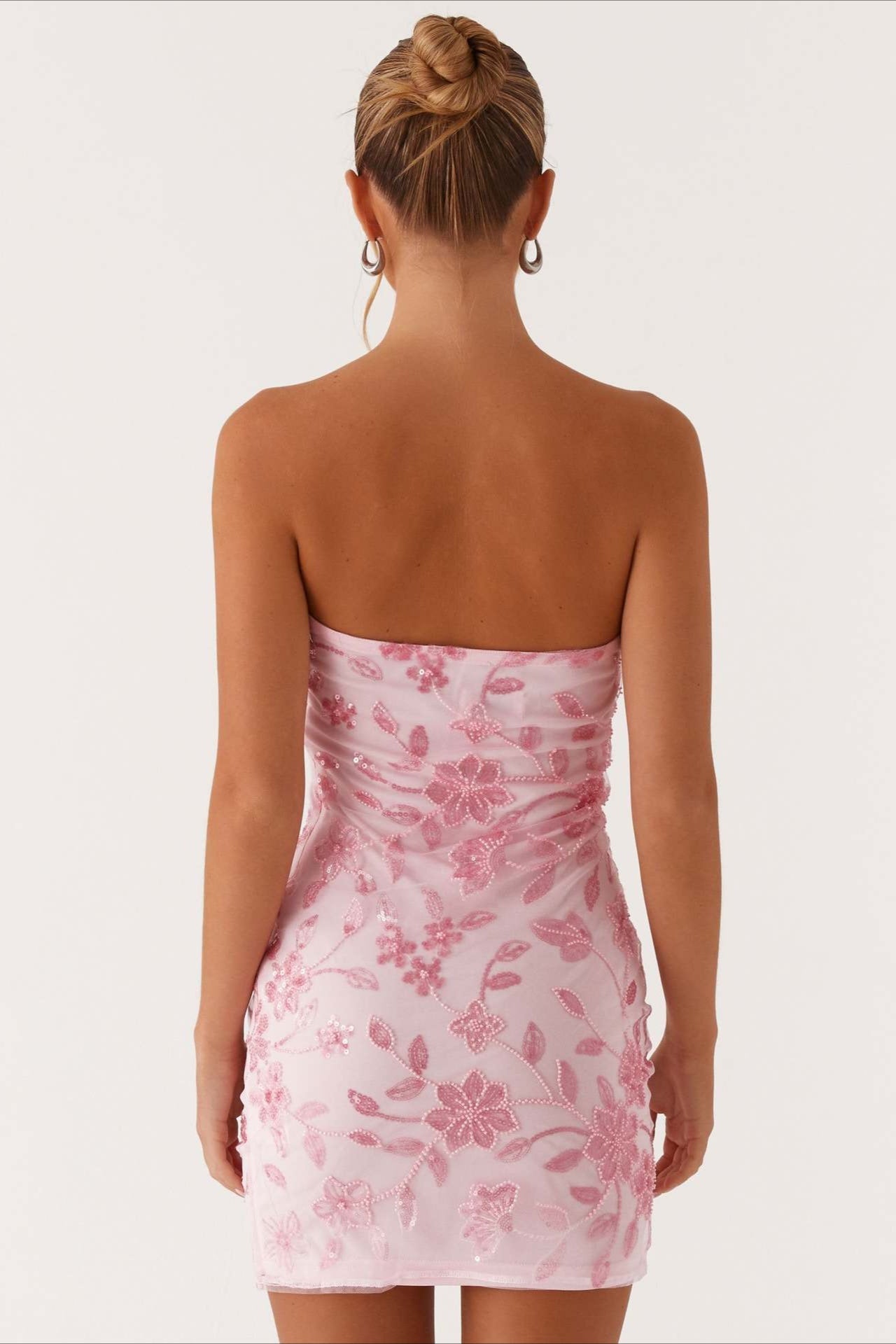Strapless Sequin Embroidery Bodycon Mini Floral Dress