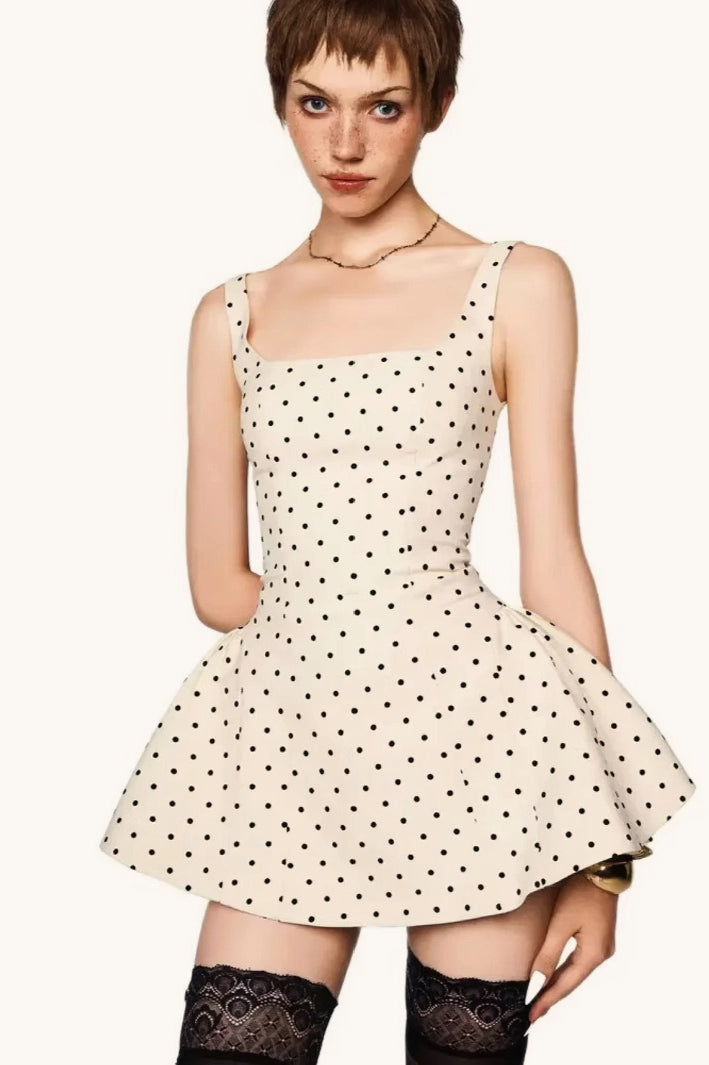 Polka Dot Square Neck Cami Mini Dress - VelvetHem