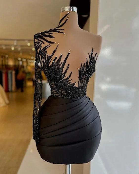 Black Short Evening Dress Cocktail Party Dress Beaded Evening Dress Formal Homecoming Dresses Y23 by simplepromdress