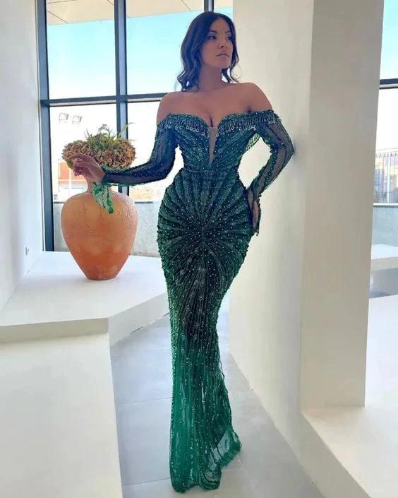 Elegant Green Wedding Dresses Luxurious Beaded Reception Dress (ZD13584) - VelvetHem