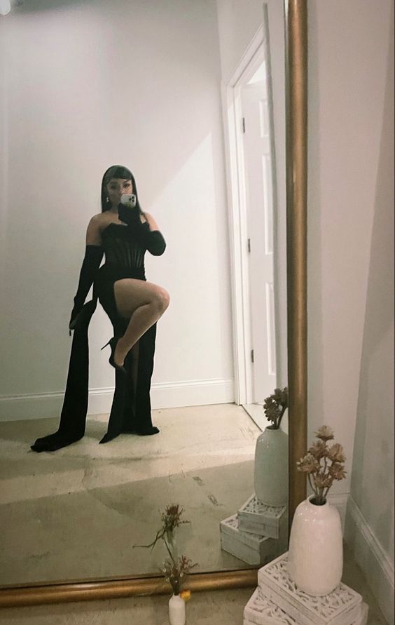 Strapless Simple Black Prom Dress With High Slit Elegant Prom Dress - VelvetHem