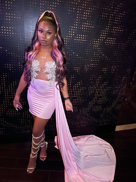 Sparkly Rhinestones Mesh Dress Pink Short Party Dress - VelvetHem