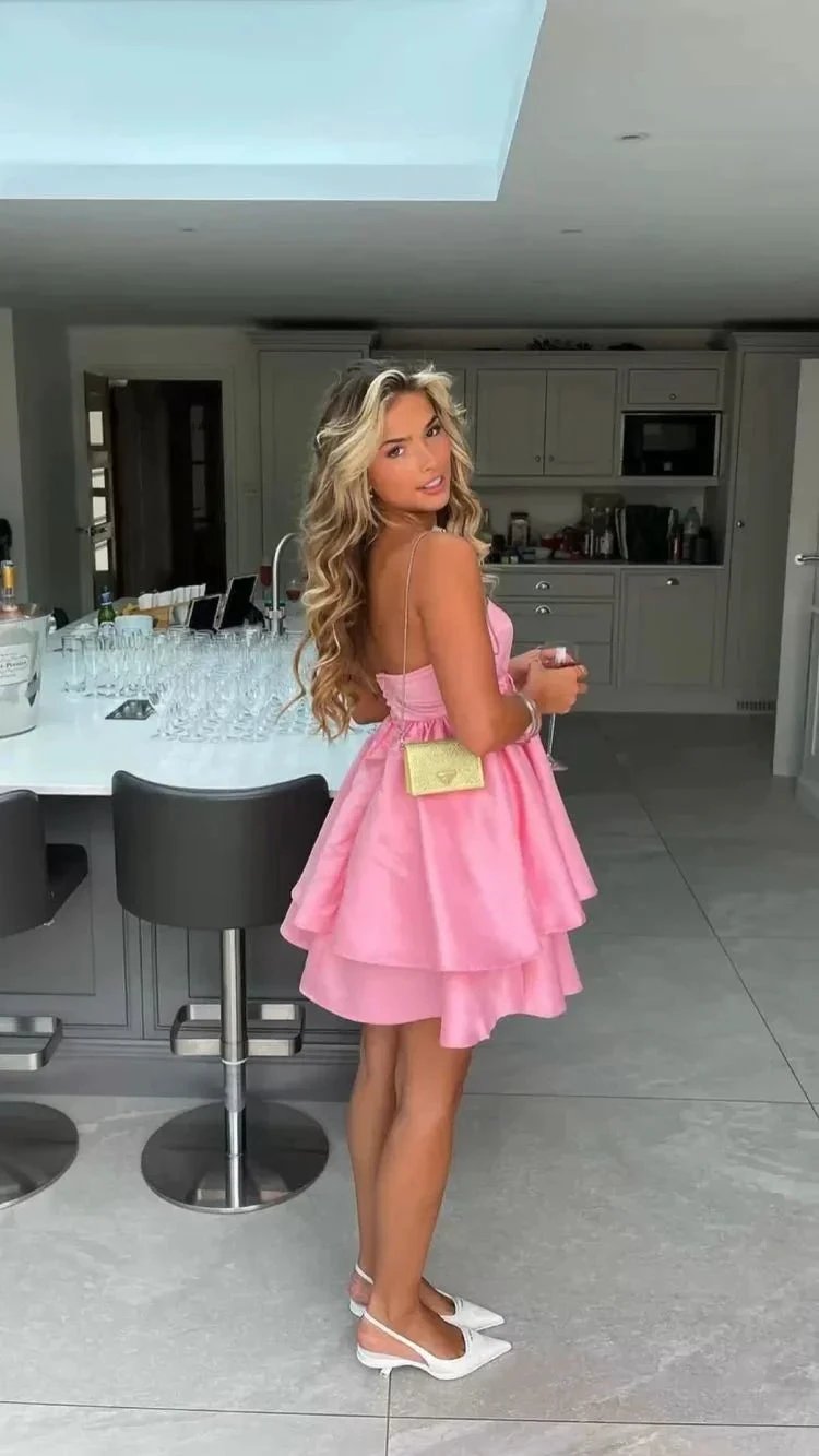 Cute Pink Strapless Short Homecoming Dress Pink Layered Dress Y1853 by simplepromdress