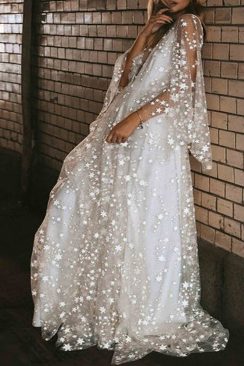 The stars Sequins See-through O Neck Evening Dress Dresses - VelvetHem