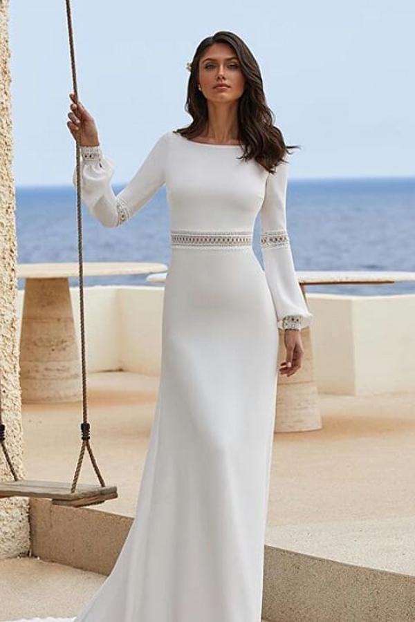 Trendy Floor-Length Mermaid Jewel Neck Long Sleeves Chiffon Prom Dresses - VelvetHem