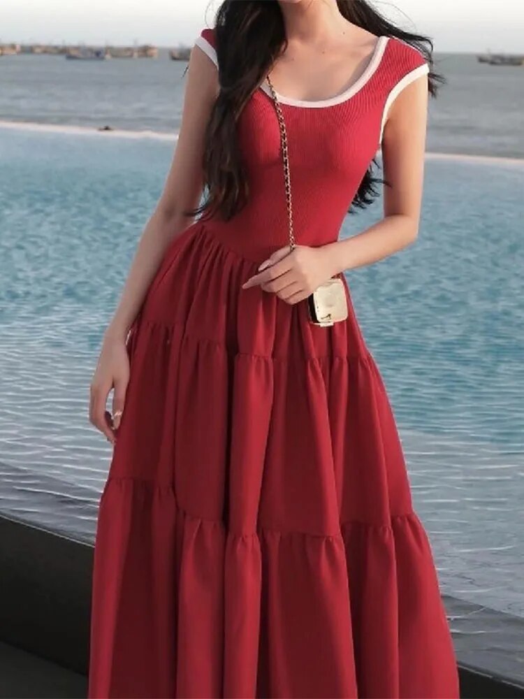TARUXY Slim Retro Long Dress For Women 2024 Summer Short Sleeve High Waist Dresses Lady Party Elegant Evening Dress Maxi Femme - VelvetHem
