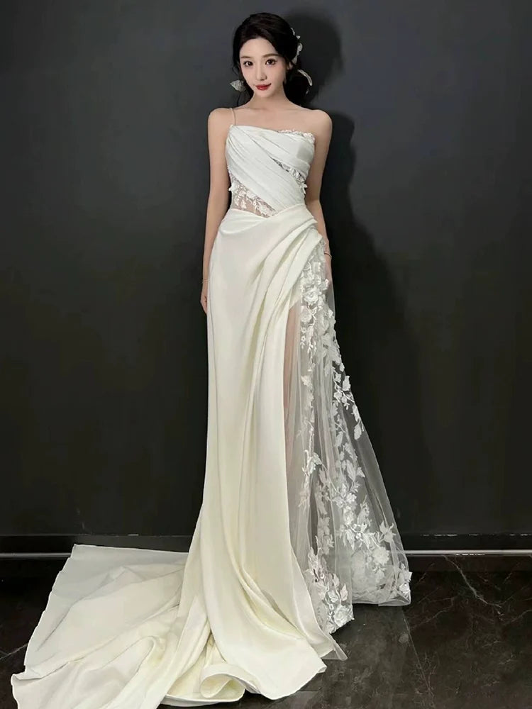 White Tulle Lace Long Wedding Dress Princess Bridal Gown fg7388 - View 5 | VelvetHem