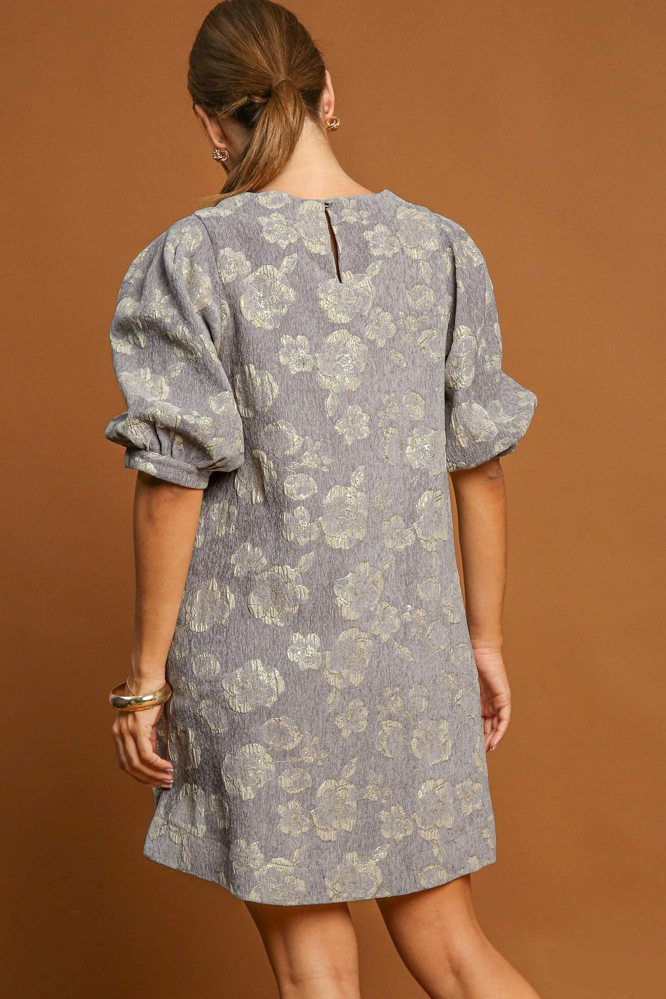 Esme Exclusive Floral Jacquard Mini Dress with Puff Sleeves Boutique Collection
