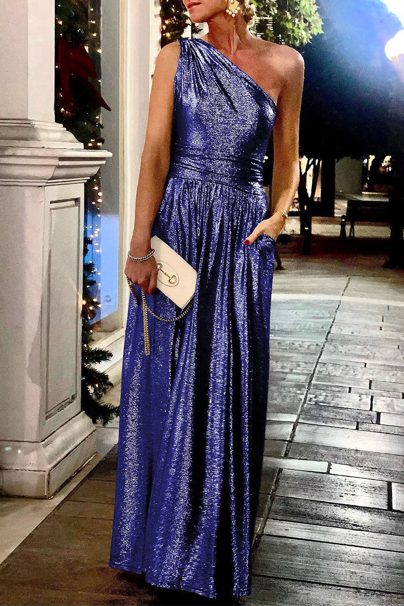 Sexy Elegant Solid Bronzing Sequined Oblique Collar Evening Dress Dresses(4 Colors) - VelvetHem