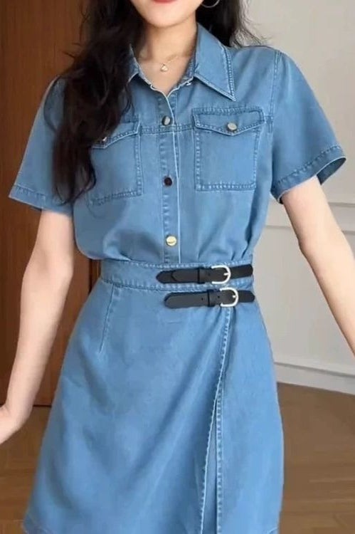 Waist Cinch Denim Dress - View 5 | VelvetHem