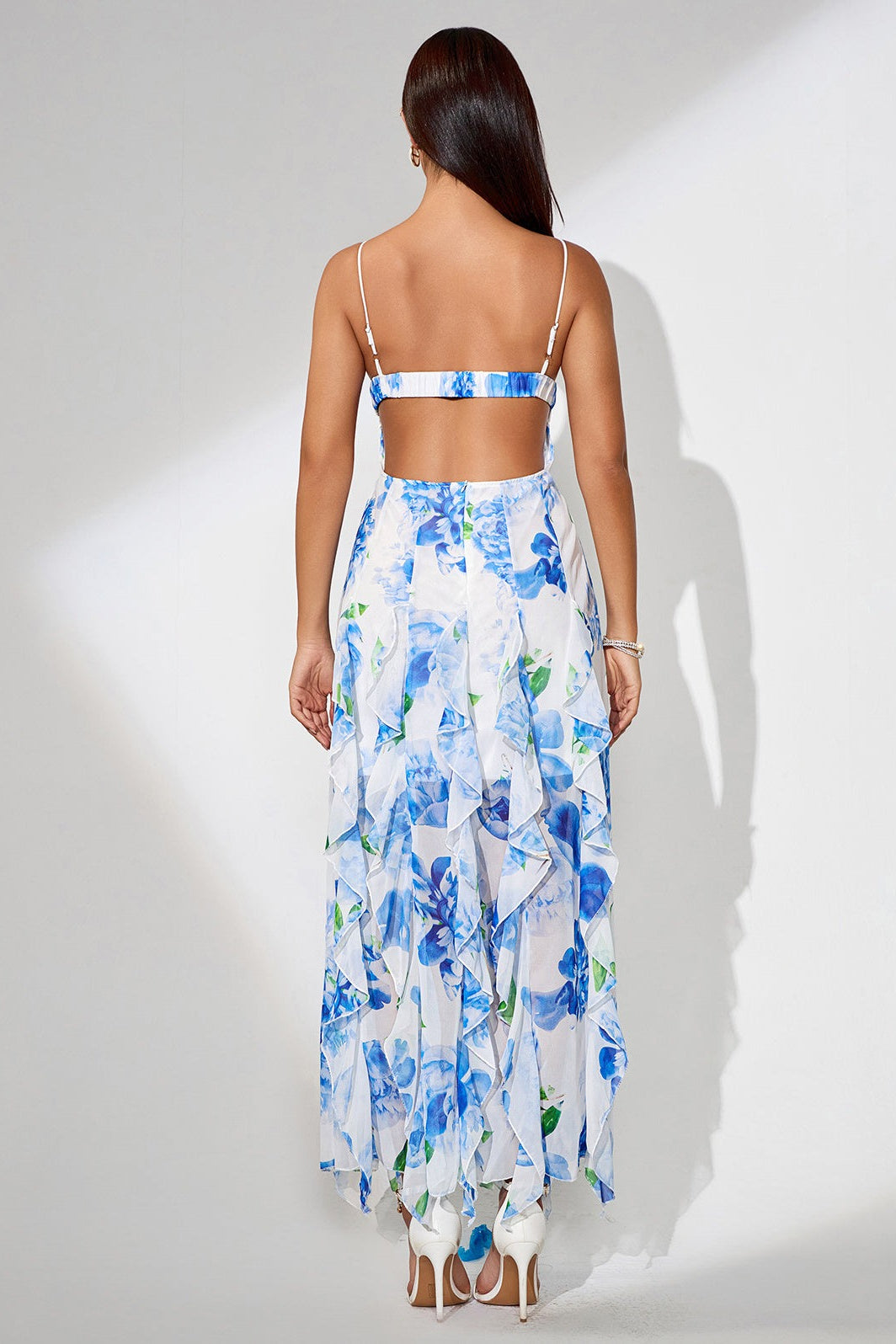 Contemporary Slit Ruffled Floral Dress for Modern Fashion Wear