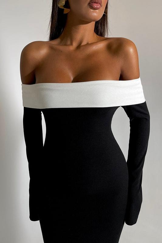 Olivia Aesthetic Off the Shoulder Maxi Knit Dress Designer Edit