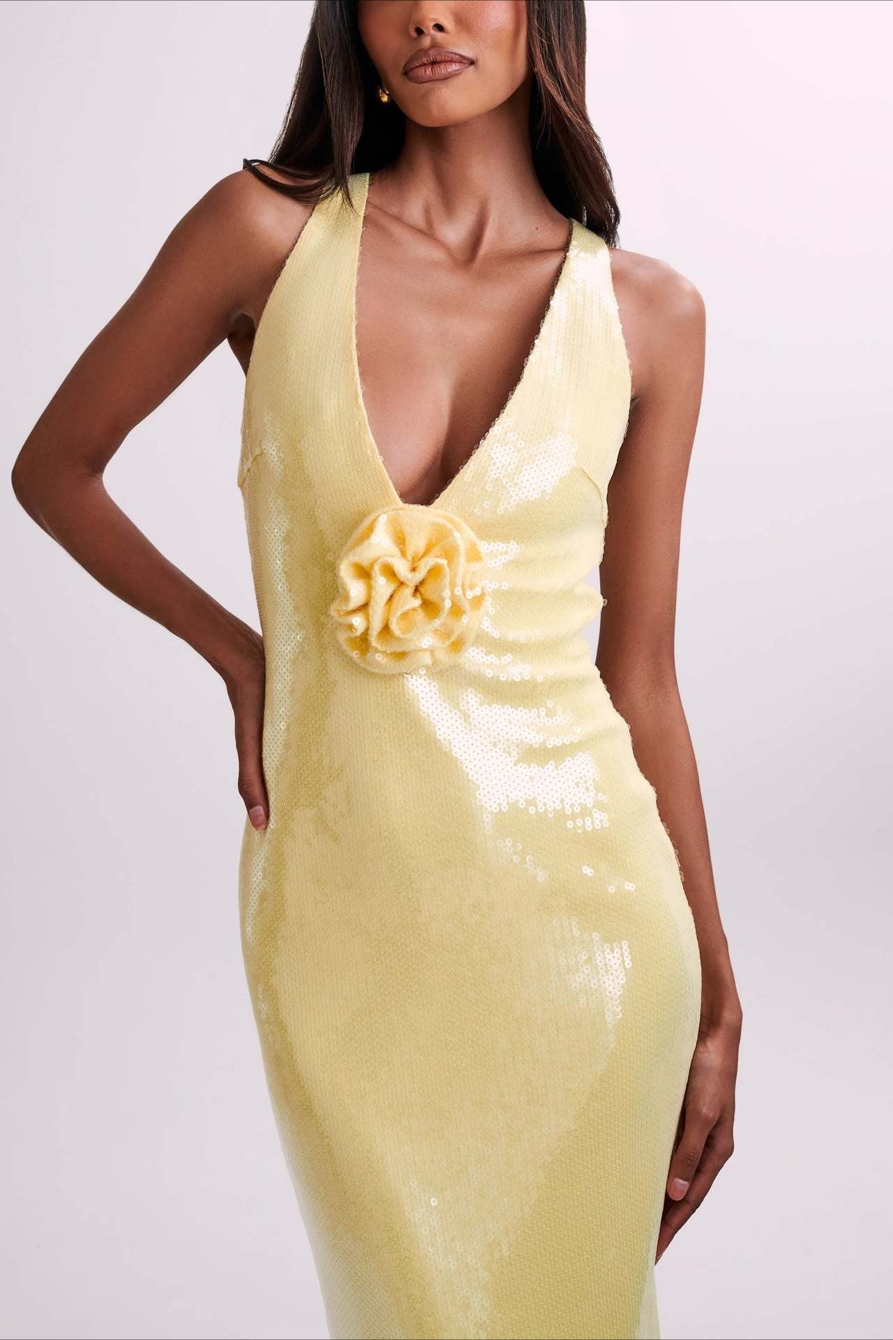 Backless Floral Sequin Dress with Modern Everyday Styling