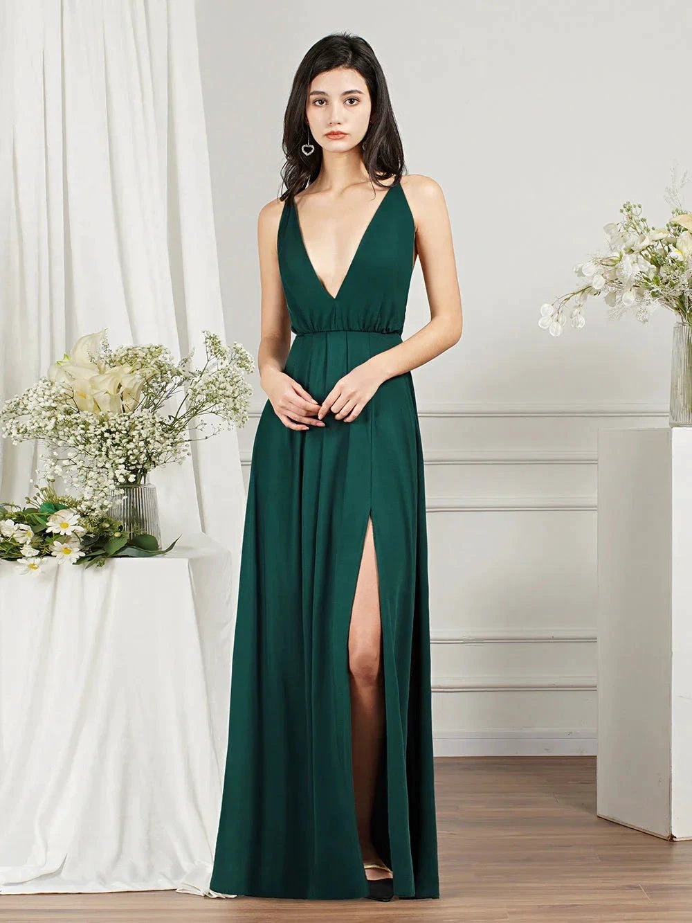 Affordable V-Neck Straps Chiffon Bridesmaid Dresses (ZD13146)