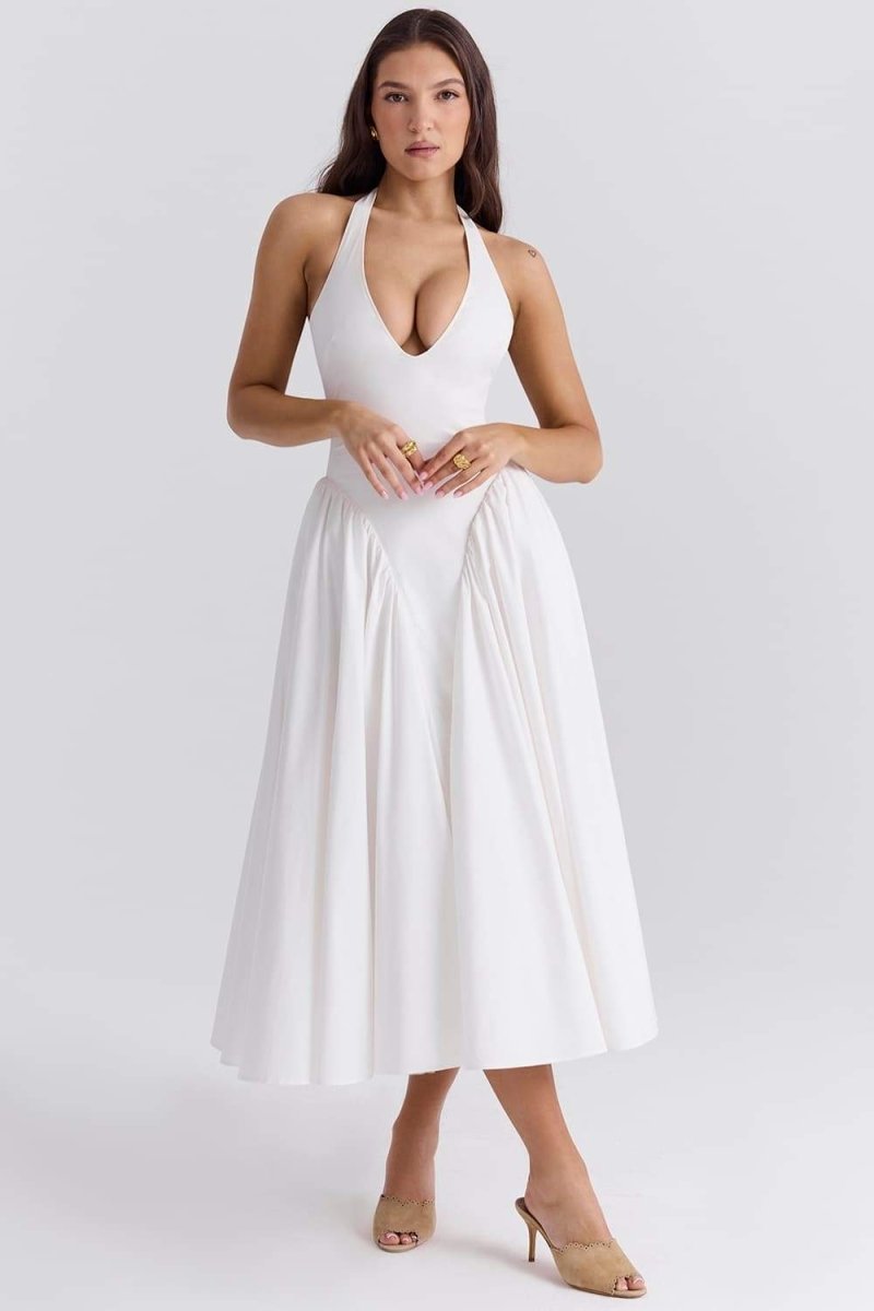 Wilma Effortless Halter Neck Midi Dress with Open Back Everyday Luxe Edit