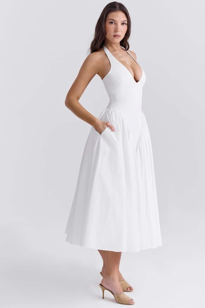 Zuleyka Exclusive Halter Neck Midi Dress with Open Back Premium Wardrobe Essential