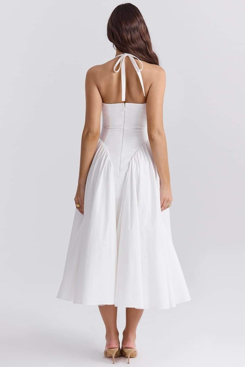 Zuleyka Exclusive Halter Neck Midi Dress with Open Back Premium Wardrobe Essential