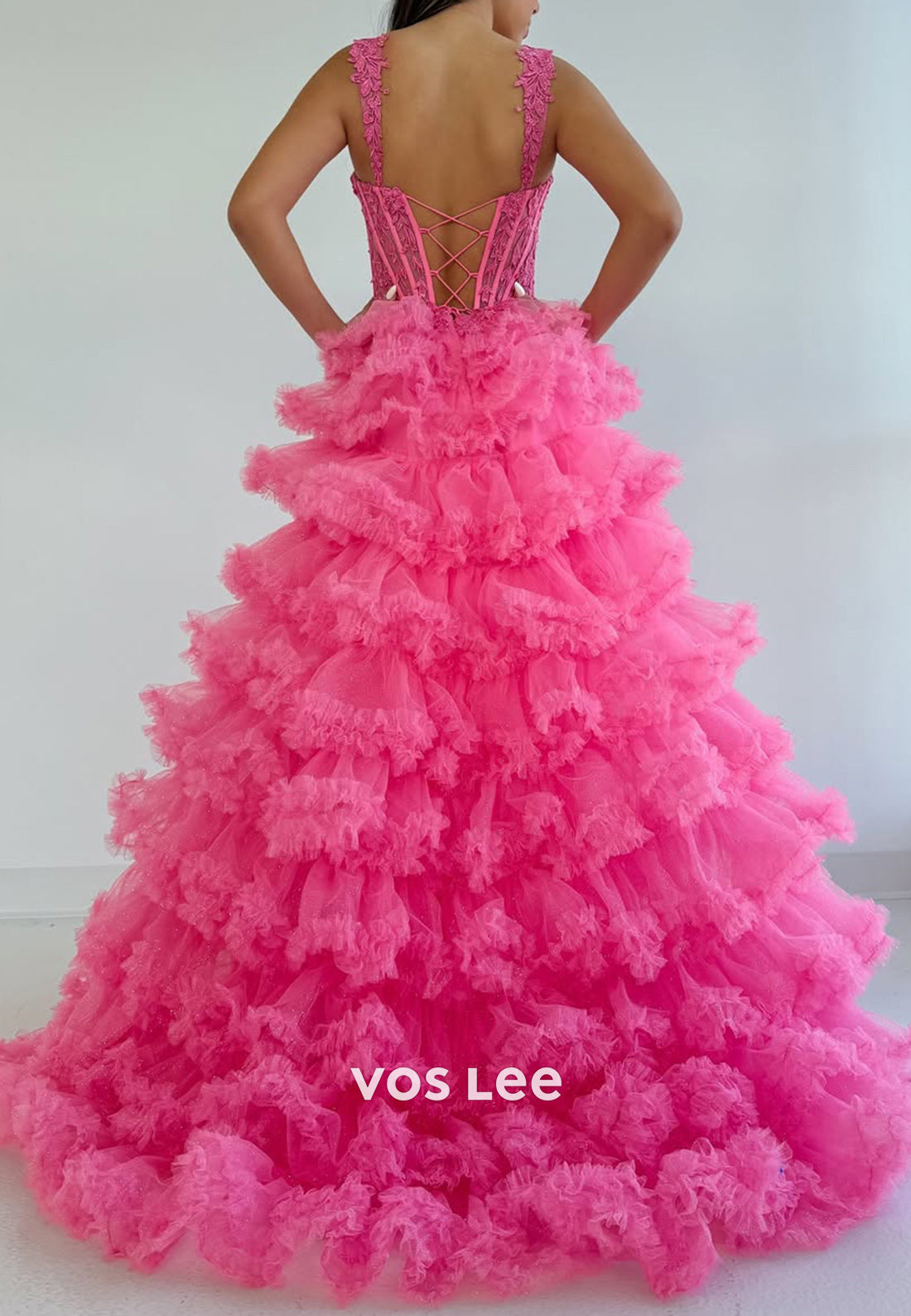 Candy Pink Spaghetti Straps Tulle Quinceanera Birthday Formal Evening Dress Ball Gown - View 2 | VelvetHem