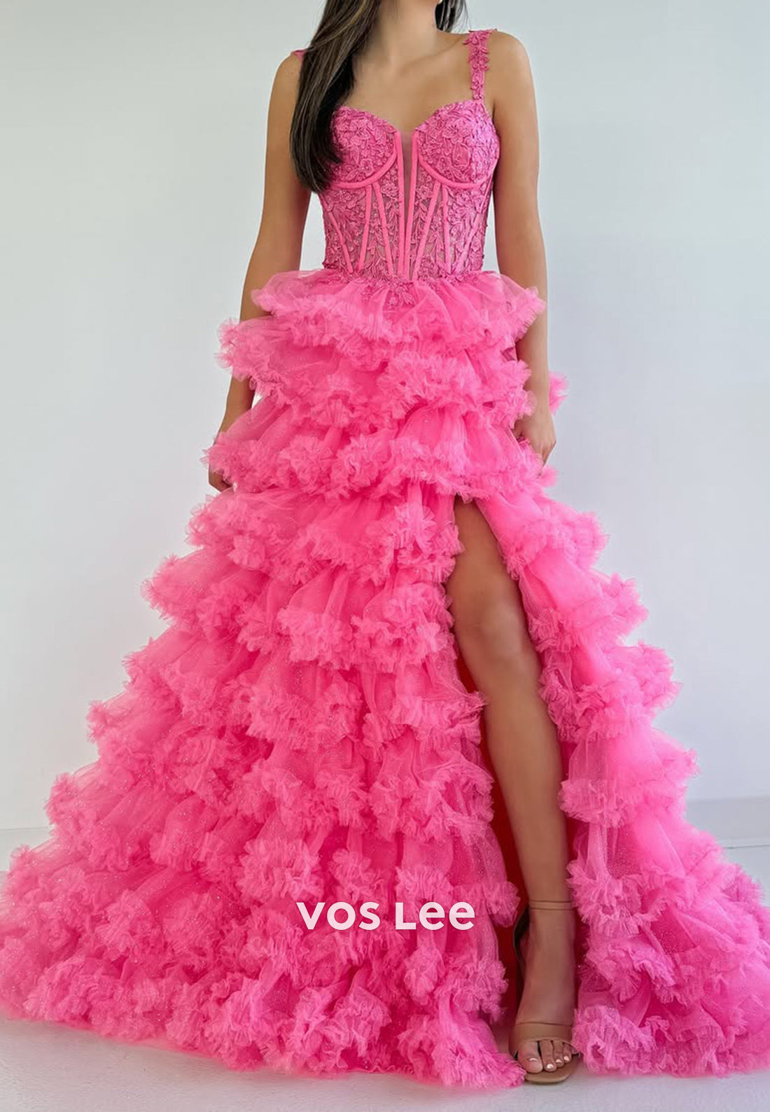 Candy Pink Spaghetti Straps Tulle Quinceanera Birthday Formal Evening Dress Ball Gown - VelvetHem