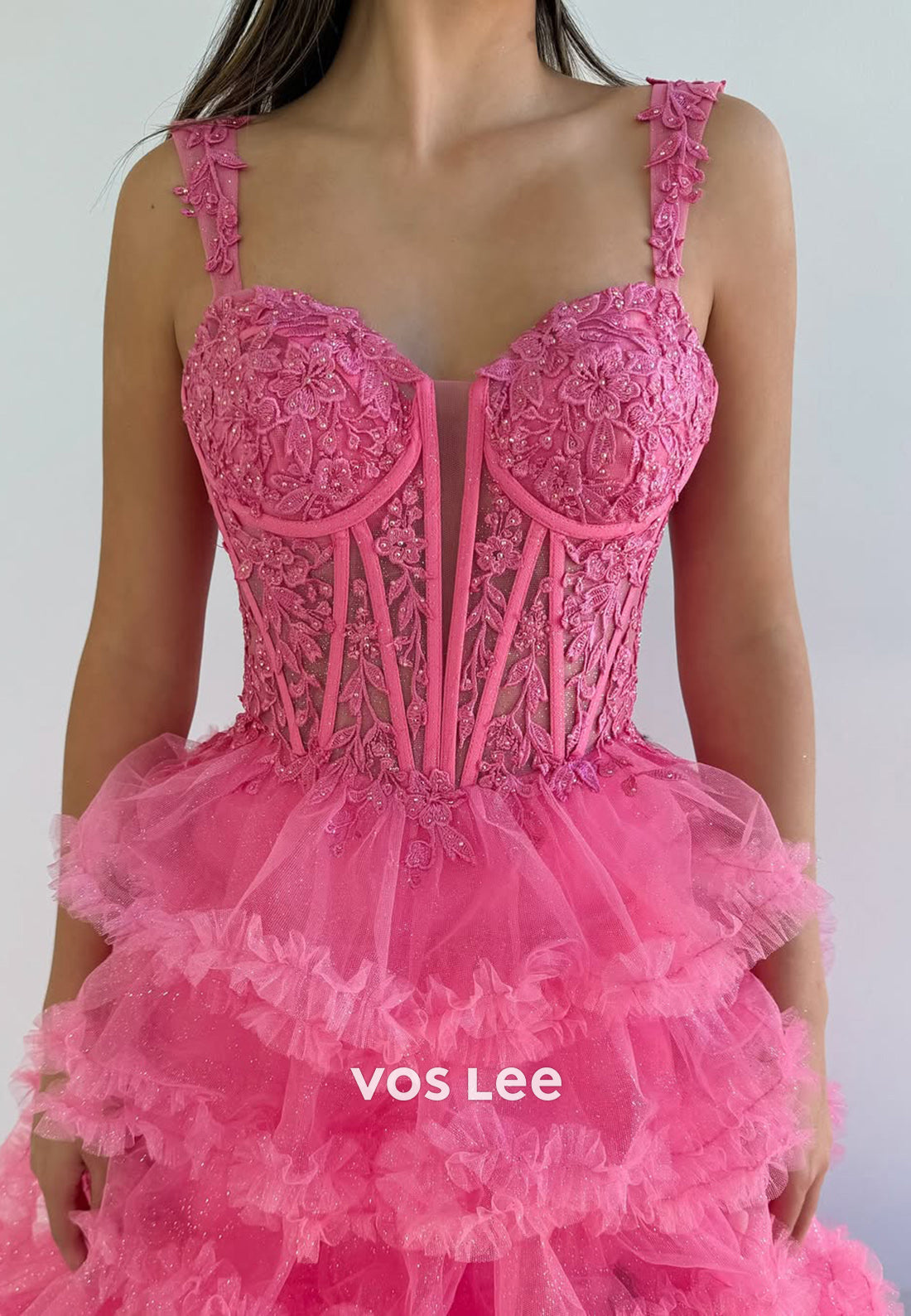 Candy Pink Spaghetti Straps Tulle Quinceanera Birthday Formal Evening Dress Ball Gown - View 3 | VelvetHem