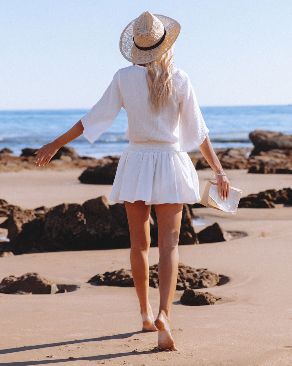 Always A Good Time Cotton Smocked Drape Dress White