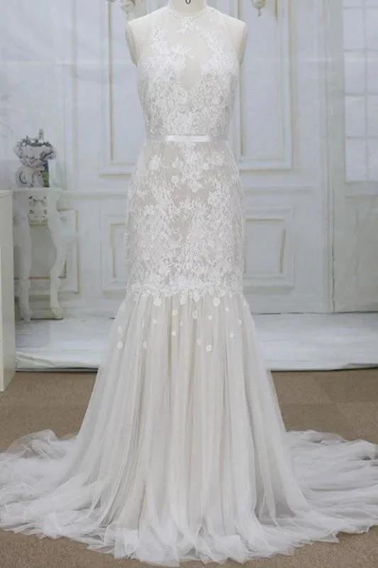 Amazing Appliques Tulle Mermaid Elegant Wedding Dresses (ZD14743)