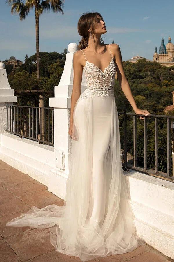 Amazing Long Mermaid Chapel Train Tulle Open Back Wedding Dress (ZD14371)