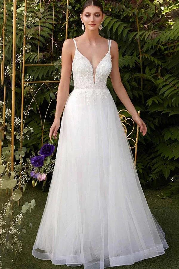 Amazing Wedding Dress Double V-Neck Tulle Designer Dress for Bride (ZD13838) - VelvetHem