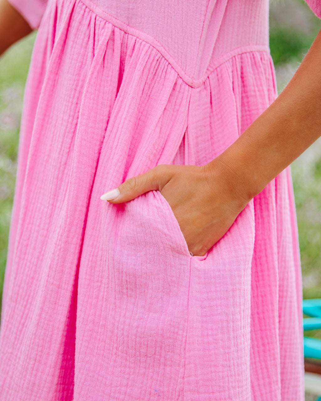 Amber Cotton Pocketed Puff Sleeve Dress Cool Pink