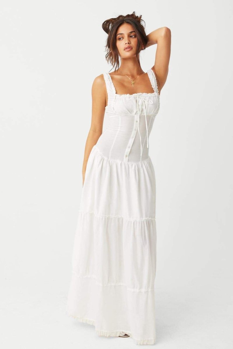 Julia Aesthetic Semi Sheer Maxi Dress with Ruffles Chic Silhouette Collection