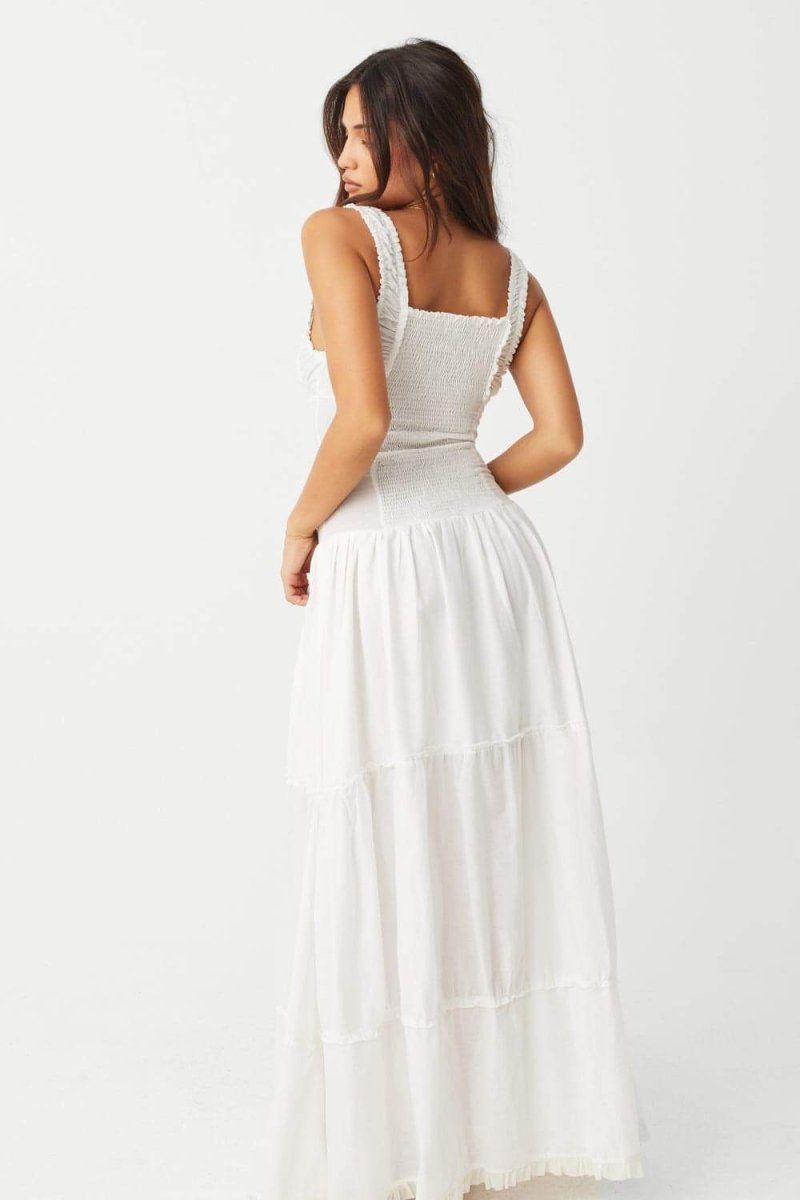 Julia Aesthetic Semi Sheer Maxi Dress with Ruffles Chic Silhouette Collection