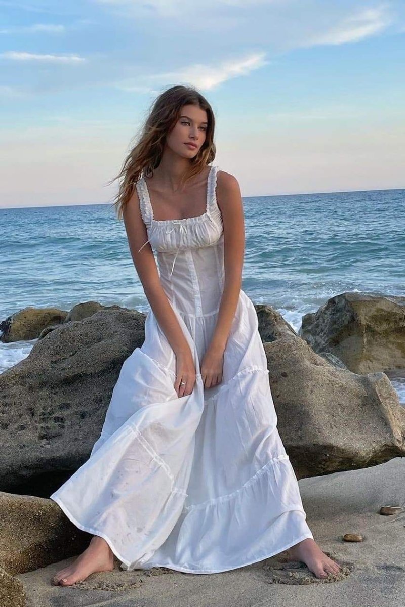 Valeria Boutique Semi Sheer Maxi Dress with Ruffles Premium Wardrobe Essential
